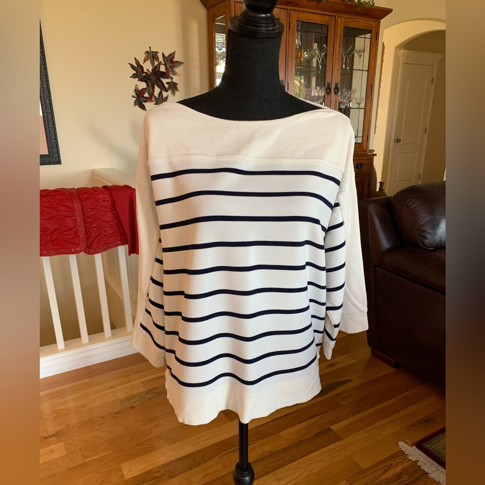 Lauren Womens Striped White and Black Top